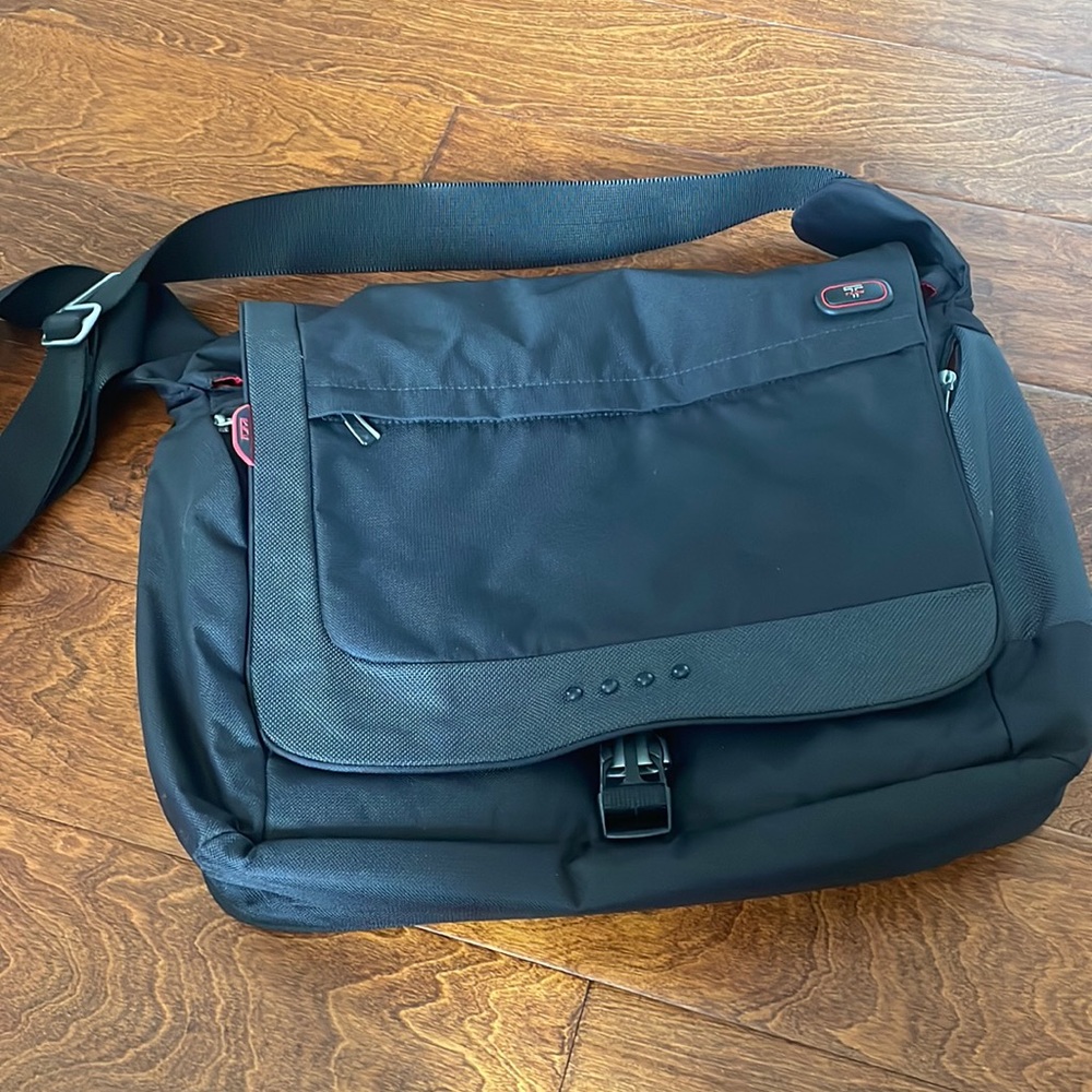Tumi black nylon messenger bag